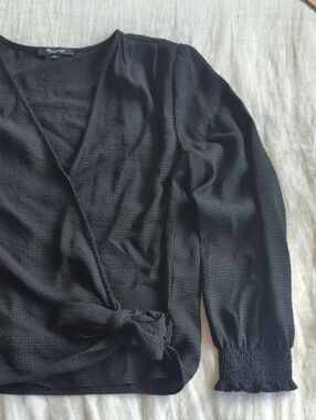 Madewell Wrap Checkered Black Top
